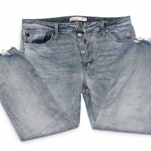 KanCan Light Wash Button Fly Distressed Raw Hem Jeans